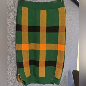 Green & Orange Plaid Sweater Skirt
Length: 21”
(Stretch knit)